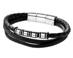 Bransoletka ze stali szlachetnej i skóry