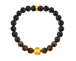 Bransoletka ze stali szlachetnej z onyksami i tygrysim okiem
