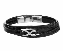 Bransoletka ze stali szlachetnej i skóry - nieskończoność