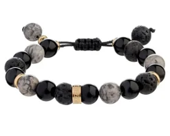 Bransoletka ze stali szlachetnej z hematytami, kamieniami jubilerskimi i lawą