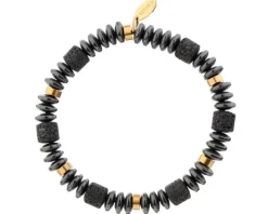 Bransoletka ze stali szlachetnej z lawą i hematytami