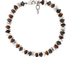 Bransoletka ze stali szlachetnej z howlitami, labradorytami i tygrysim okiem