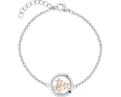 Bransoletka ze stali szlachetnej z cyrkoniami i szklanymi detalami - gwiazdy