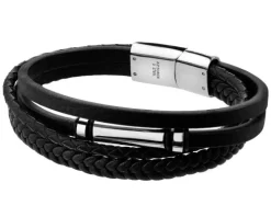 Bransoletka ze stali szlachetnej i skóry