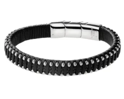 Bransoletka ze stali szlachetnej i skóry