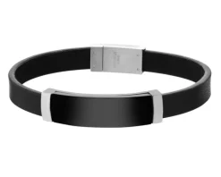Bransoletka ze stali szlachetnej i skóry z onyksem