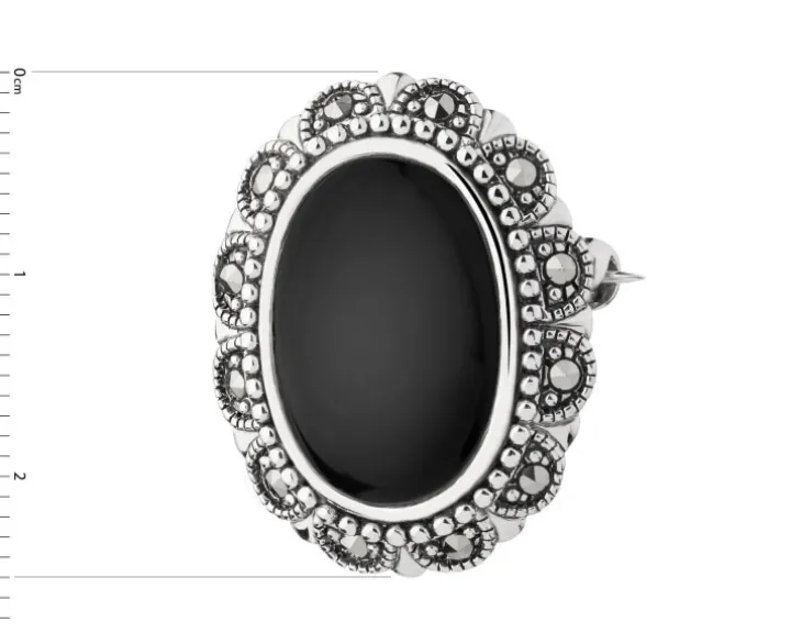 Broszka - zawieszka srebrna z onyksem i markasytami