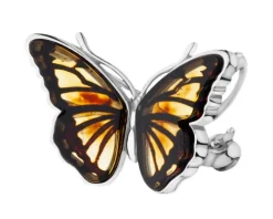 Broszka - zawieszka srebrna z bursztynem - motyl
