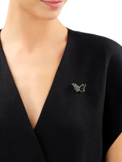 Broszka - zawieszka srebrna z bursztynem - motyl