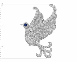 Broszka - zawieszka z białego złota z brylantami i szafirem - ptak - próba 750