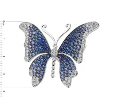 Broszka - zawieszka z białego złota z brylantami i szafirami - motyl - próba 750