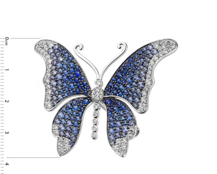 Broszka - zawieszka z białego złota z brylantami i szafirami - motyl - próba 750