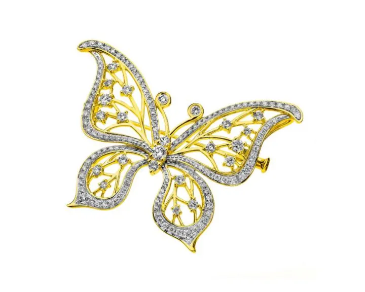 Broszka - zawieszka z żółtego złota z brylantami - motyl - 1,35 ct - próba 750