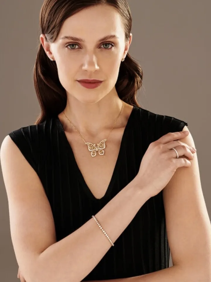 Broszka - zawieszka z żółtego złota z brylantami - motyl - 1,35 ct - próba 750