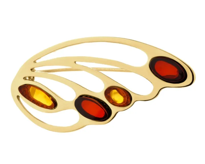 Broszka srebrna z bursztynem - skrzydło