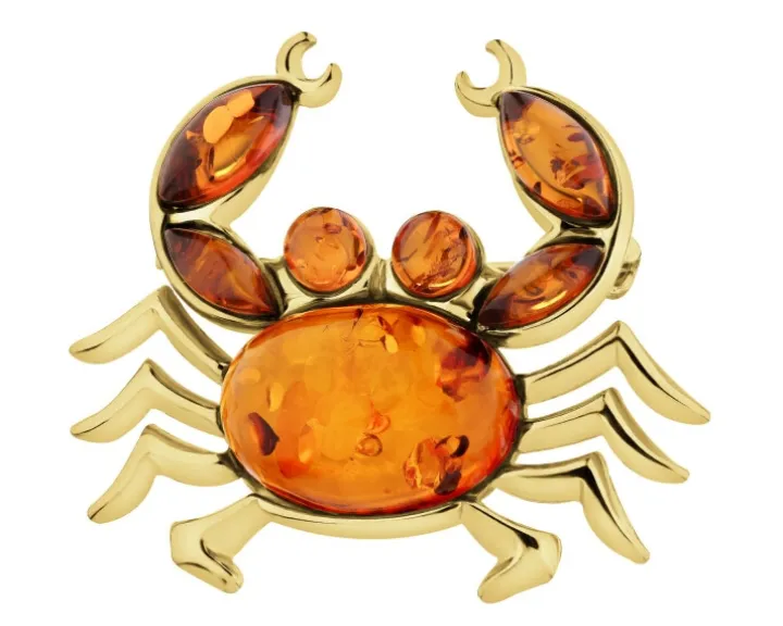 Broszka srebrna z bursztynem - krab