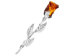 Broszka srebrna z bursztynem - róża