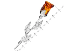 Broszka srebrna z bursztynem - róża