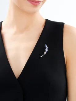 Broszka srebrna z cyrkoniami - piórko