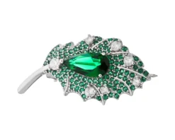 Broszka srebrna z cyrkoniami - liść