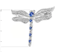 Broszka z białego złota z brylantami i szafirami cejlońskimi - ważka - próba 750