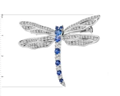 Broszka z białego złota z brylantami i szafirami cejlońskimi - ważka - próba 750