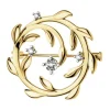Broszka z żółtego złota z brylantami - liście - 0,05 ct - próba 585