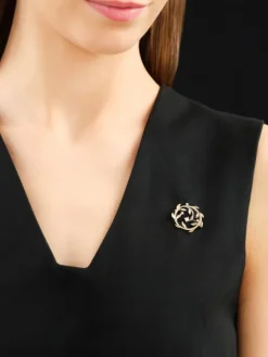 Broszka z żółtego złota z brylantami - liście - 0,05 ct - próba 585