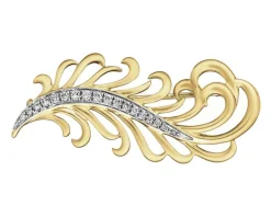 Broszka z żółtego złota z brylantami - piórko - 0,10 ct - próba 585