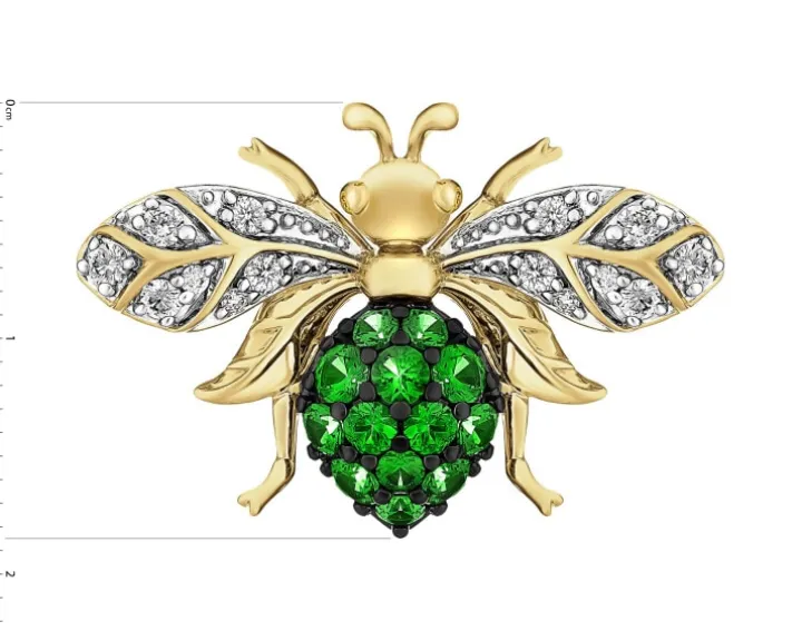 Broszka z żółtego złota z brylantami i granatami - pszczółka - próba 585