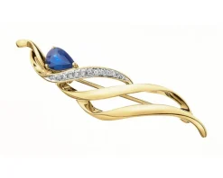 Broszka z żółtego złota z diamentami i szafirem - próba 585