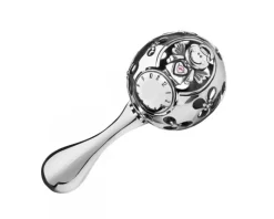 Grzechotka srebrna z bursztynem i cyrkonią - aniołek