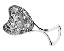 Grzechotka srebrna z cyrkoniami i bursztynem - serce