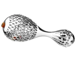 Grzechotka srebrna z cyrkoniami i bursztynem