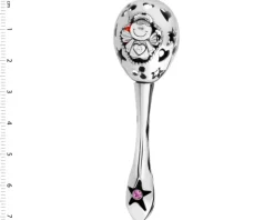 Grzechotka srebrna z cyrkoniami i bursztynem - aniołek, dziewczynka