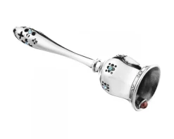 Grzechotka srebrna z kryształami i bursztynem