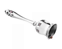 Grzechotka srebrna z kryształami i bursztynem