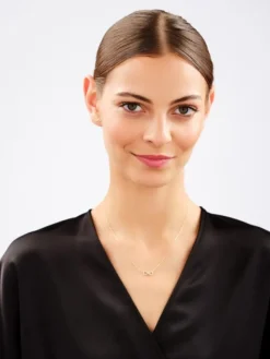 Kolczyki i naszyjnik z żółtego złota z diamentami - komplet -  nieskończoność - 0,03 ct - próba 375