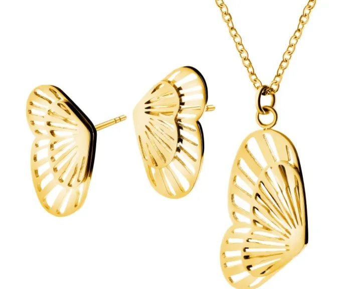Kolczyki i naszyjnik ze stali szlachetnej - komplet - motyle