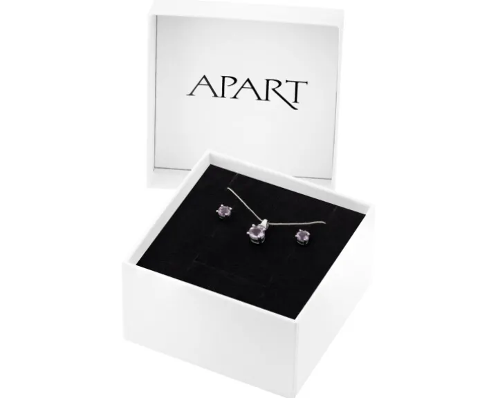 Kolczyki i zawieszka z białego złota z diamentami i ametystami - próba 375