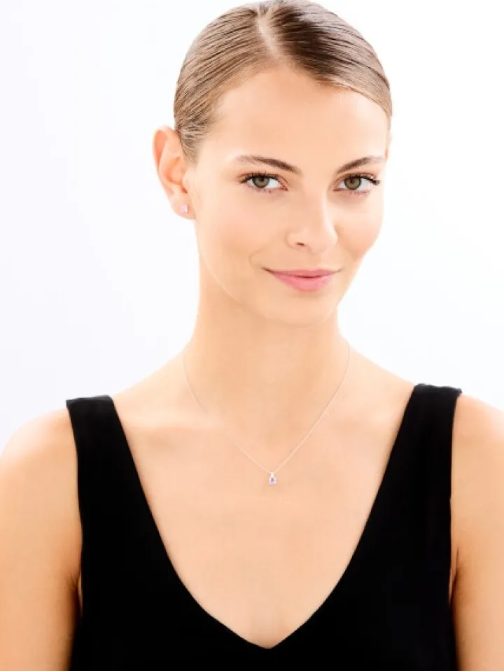 Kolczyki i zawieszka z białego złota z diamentami i ametystami - próba 375