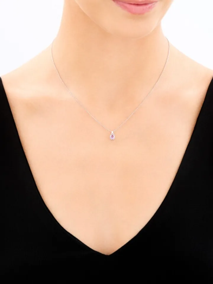 Kolczyki i zawieszka z białego złota z diamentami i ametystami - próba 375