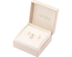 Kolczyki i zawieszka z żółtego złota z brylantami i perłami - komplet - próba 375