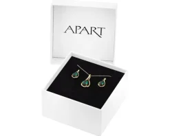 Kolczyki i zawieszka z żółtego złota z diamentami i szmaragdami syntetycznymi - próba 375