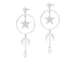Kolczyki srebrne - koła, gwiazdy, Księżyc