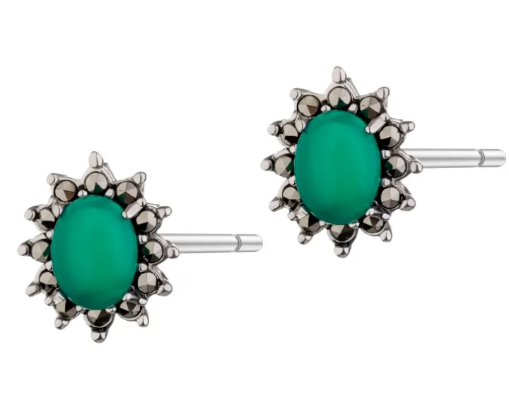 Kolczyki srebrne z agatami i markasytami