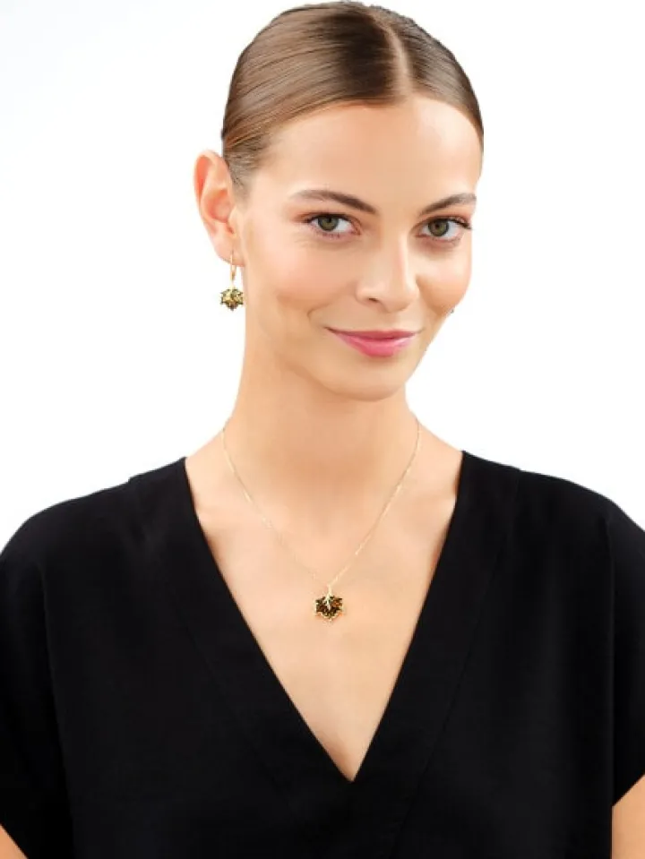 Kolczyki srebrne z bursztynem - liście