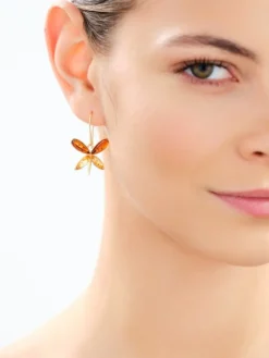 Kolczyki srebrne z bursztynem - motyle