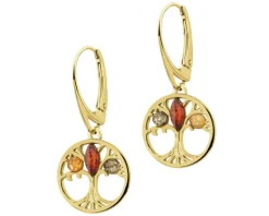 Kolczyki srebrne z bursztynem - drzewa