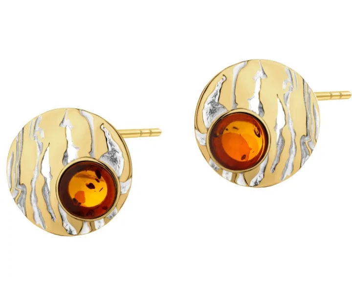Kolczyki srebrne z bursztynem - koła